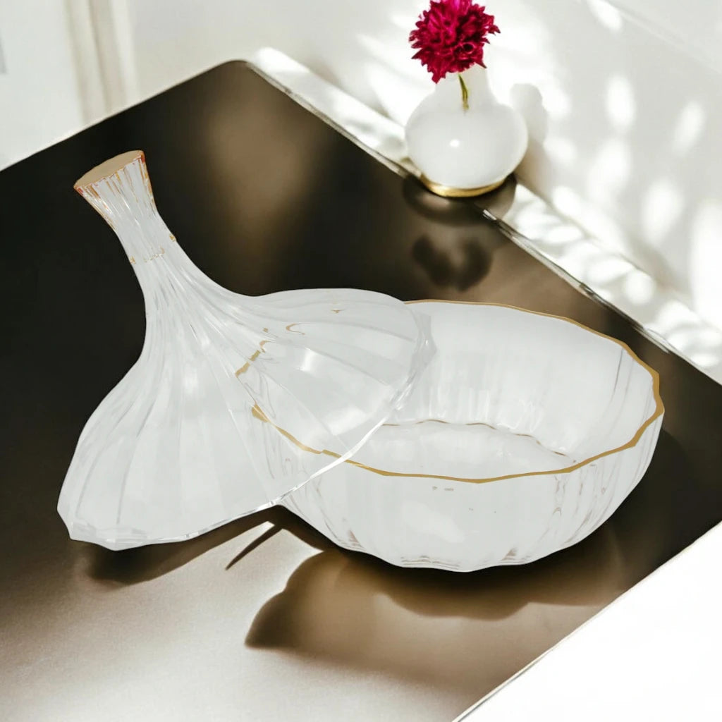 AL Fursan Clear Acrylic Serving Dish with Lid – Ø 26 cm Elegant Round Shatter-Resistant Tableware for Snacks, Sweets, Dates & Dry Food | Food-Safe Decorative Bowl for Home, Parties & Gifting - Damoo