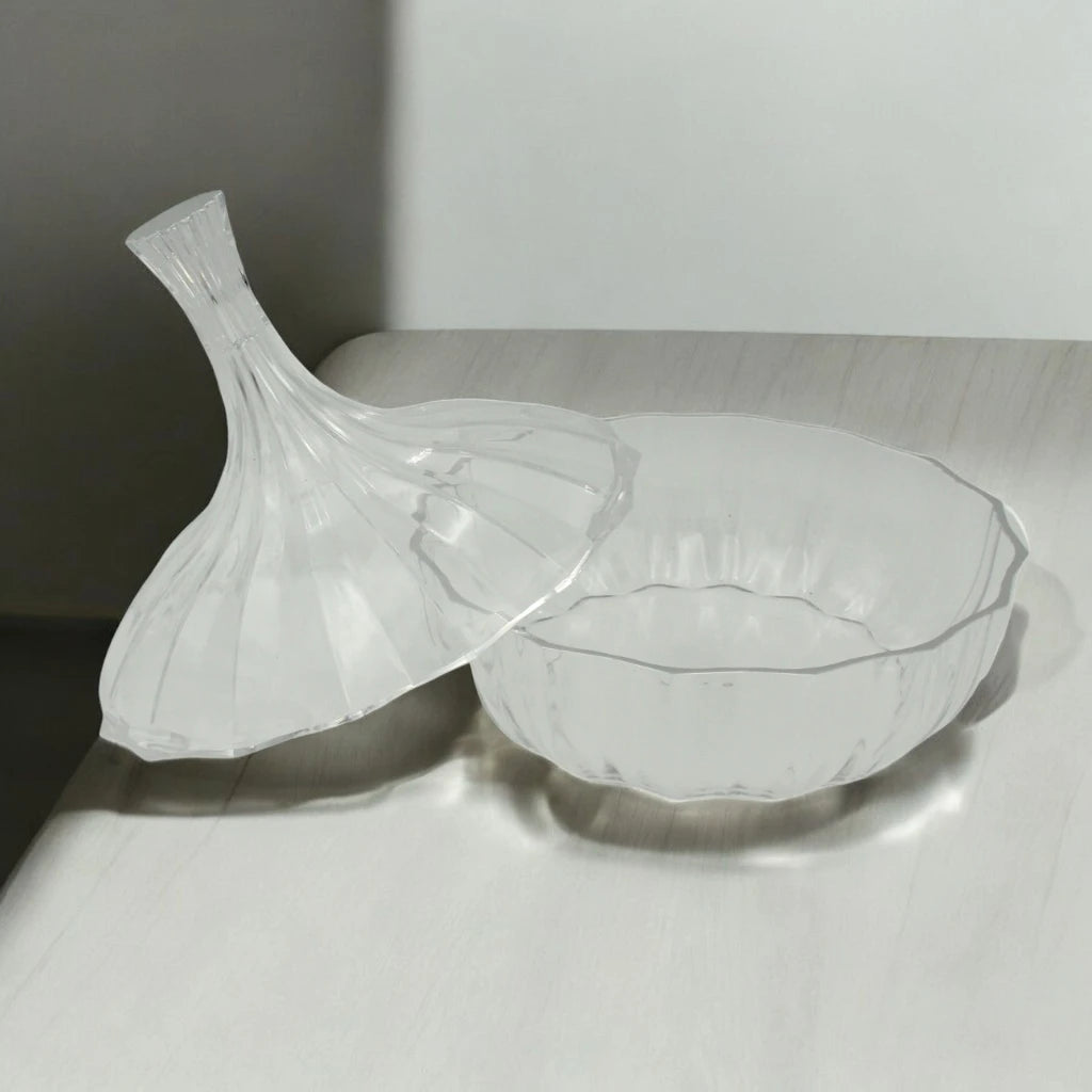 AL Fursan Clear Glass Serving Dish with Lid – Ø 12 cm Elegant Round Tableware for Snacks, Sweets, Dates & Dry Food | Food-Safe Decorative Bowl for Home, Parties & Gifting - Damoo