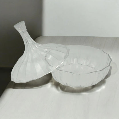 AL Fursan Clear Glass Serving Dish with Lid – Ø 12 cm Elegant Round Tableware for Snacks, Sweets, Dates & Dry Food | Food-Safe Decorative Bowl for Home, Parties & Gifting - Damoo
