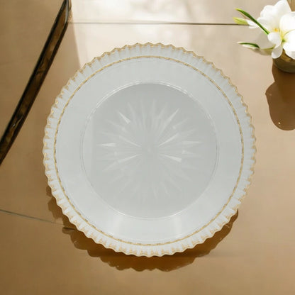 AL Fursan Elegant Acrylic Serving Dish with Lid – 34.5 cm Round Tray with Motifs | Shatter-Resistant, Food-Safe Tableware for Stylish Serving - Damoo