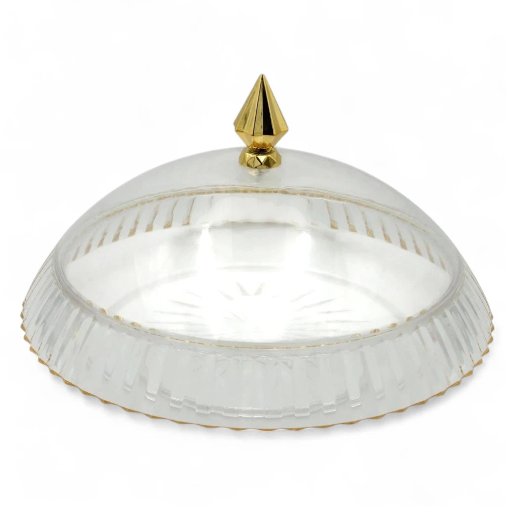 AL Fursan Elegant Acrylic Serving Dish with Lid – 34.5 cm Round Tray with Motifs | Shatter-Resistant, Food-Safe Tableware for Stylish Serving - Damoo