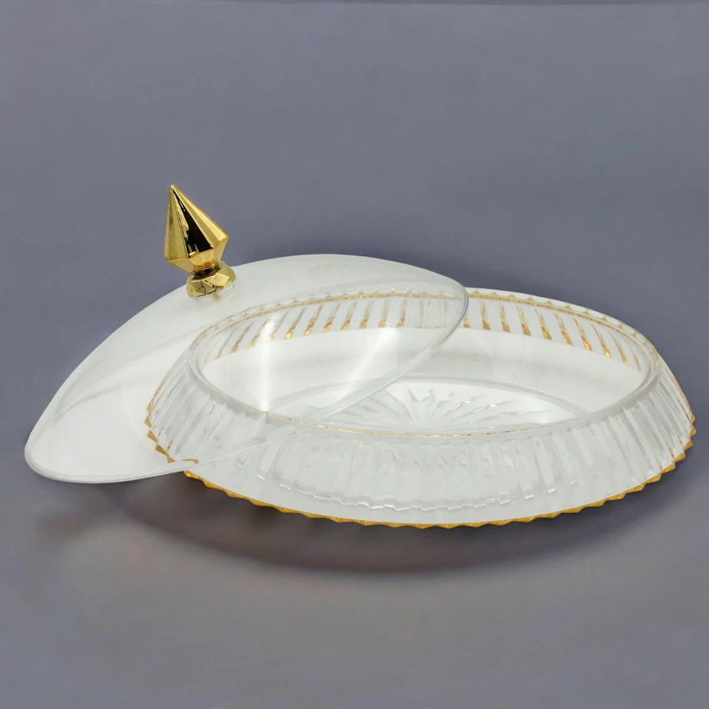 AL Fursan Elegant Acrylic Serving Dish with Lid – 34 x 27 cm Oval Tray with Motifs | Shatter-Resistant, Food-Safe Tableware for Stylish Serving - Damoo