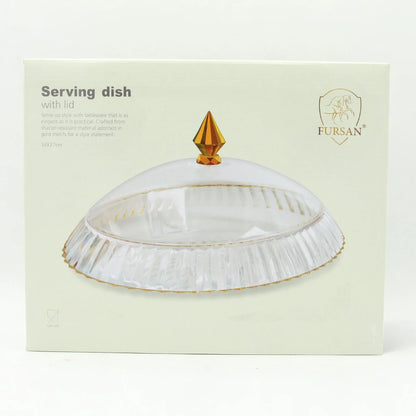 AL Fursan Elegant Acrylic Serving Dish with Lid – 34 x 27 cm Oval Tray with Motifs | Shatter-Resistant, Food-Safe Tableware for Stylish Serving - Damoo