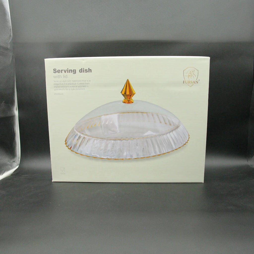 AL Fursan Elegant Acrylic Serving Dish with Lid – 45 x 35 cm Rectangular Tray with Motifs | Shatter-Resistant, Food-Safe Tableware for Stylish Serving - Damoo
