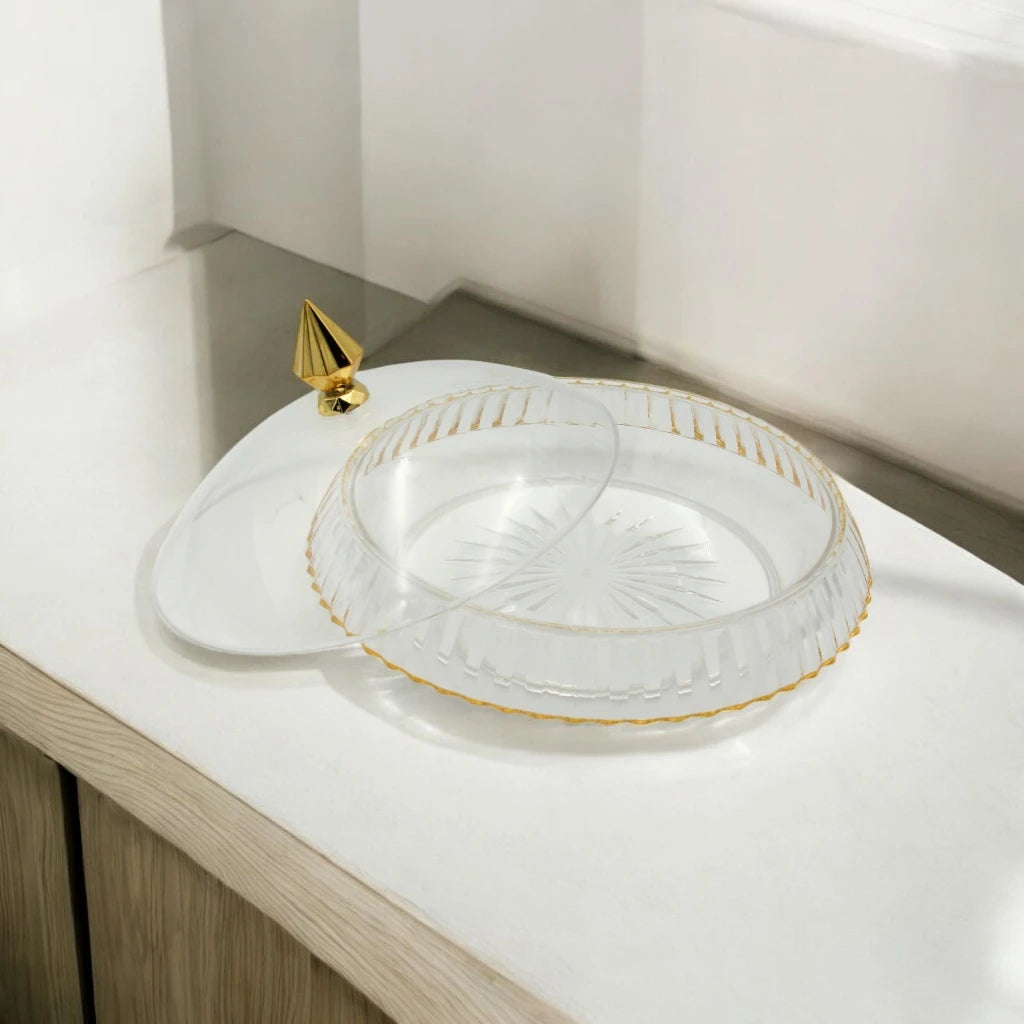 AL Fursan Elegant Acrylic Serving Dish with Lid –  Ø 32 cm  Round with Motifs | Shatter-Resistant, Food-Safe Tableware for Stylish Serving - Damoo