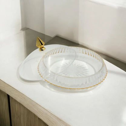 AL Fursan Elegant Acrylic Serving Dish with Lid –  Ø 32 cm  Round with Motifs | Shatter-Resistant, Food-Safe Tableware for Stylish Serving - Damoo