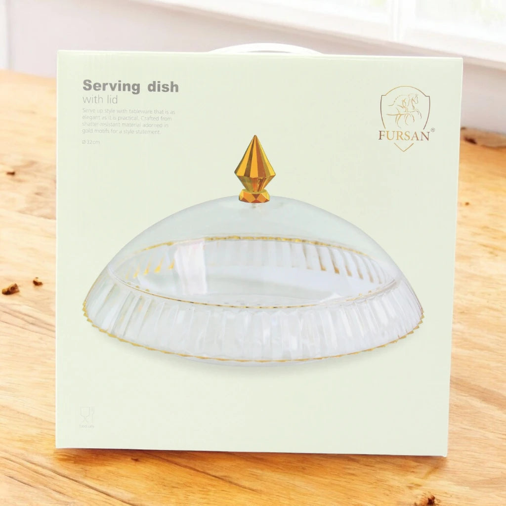 AL Fursan Elegant Acrylic Serving Dish with Lid –  Ø 32 cm  Round with Motifs | Shatter-Resistant, Food-Safe Tableware for Stylish Serving - Damoo