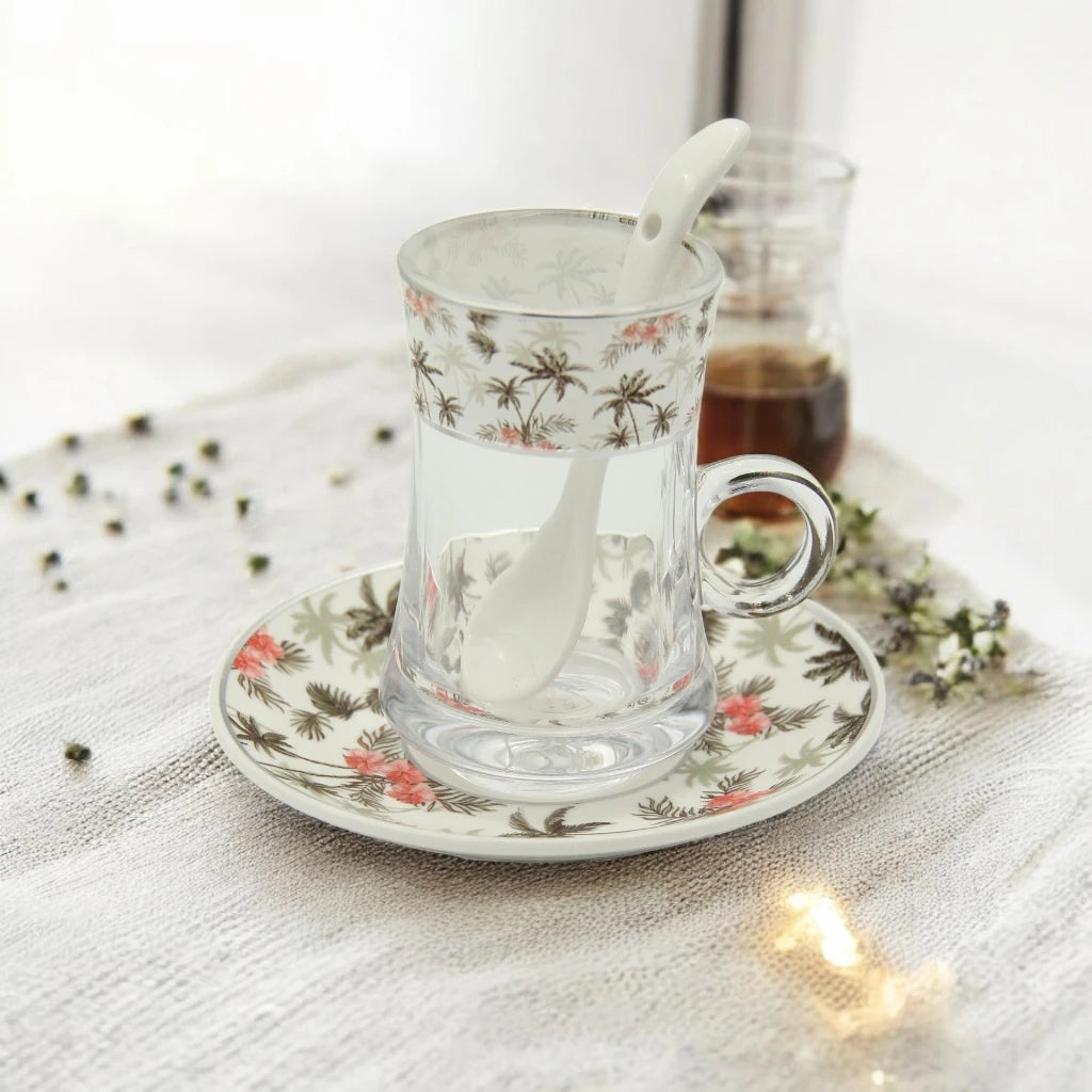 Al Fursan Elegant Fine Porcelain 20 Pcs Tea & Coffee Set – Strong Internal Structure (Palm Tree Design) - Damoo