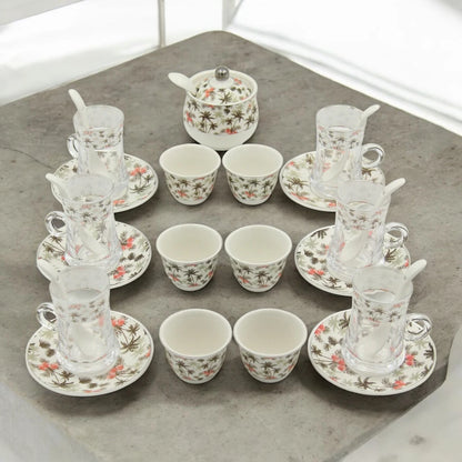 Al Fursan Elegant Fine Porcelain 20 Pcs Tea & Coffee Set – Strong Internal Structure (Palm Tree Design) - Damoo