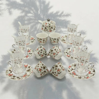 Al Fursan Elegant Fine Porcelain 20 Pcs Tea & Coffee Set – Strong Internal Structure (Palm Tree Design) - Damoo