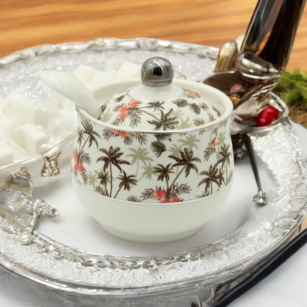 Al Fursan Elegant Fine Porcelain 20 Pcs Tea & Coffee Set – Strong Internal Structure (Palm Tree Design) - Damoo