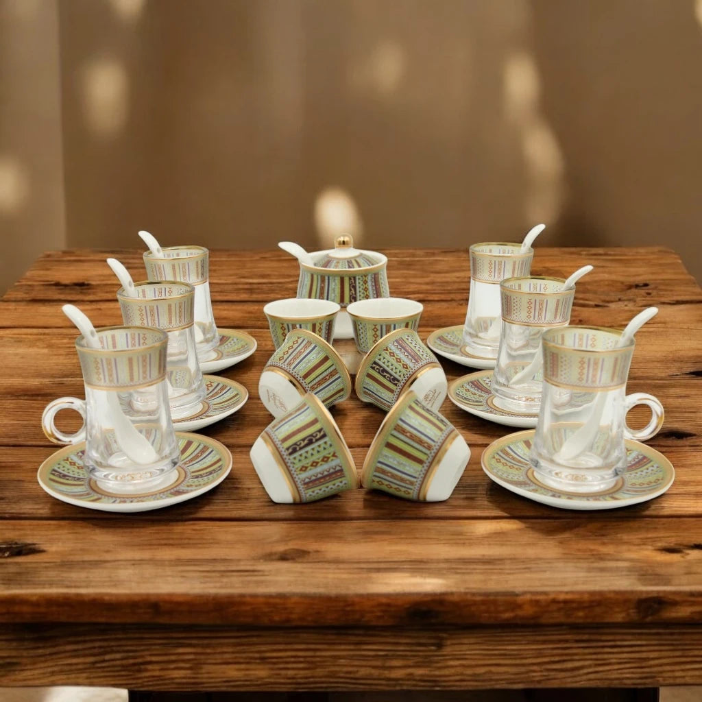 Al Fursan Elegant Fine Porcelain 20 Pcs Tea & Coffee Set – Strong Internal Structure (Pattern Design) - Damoo