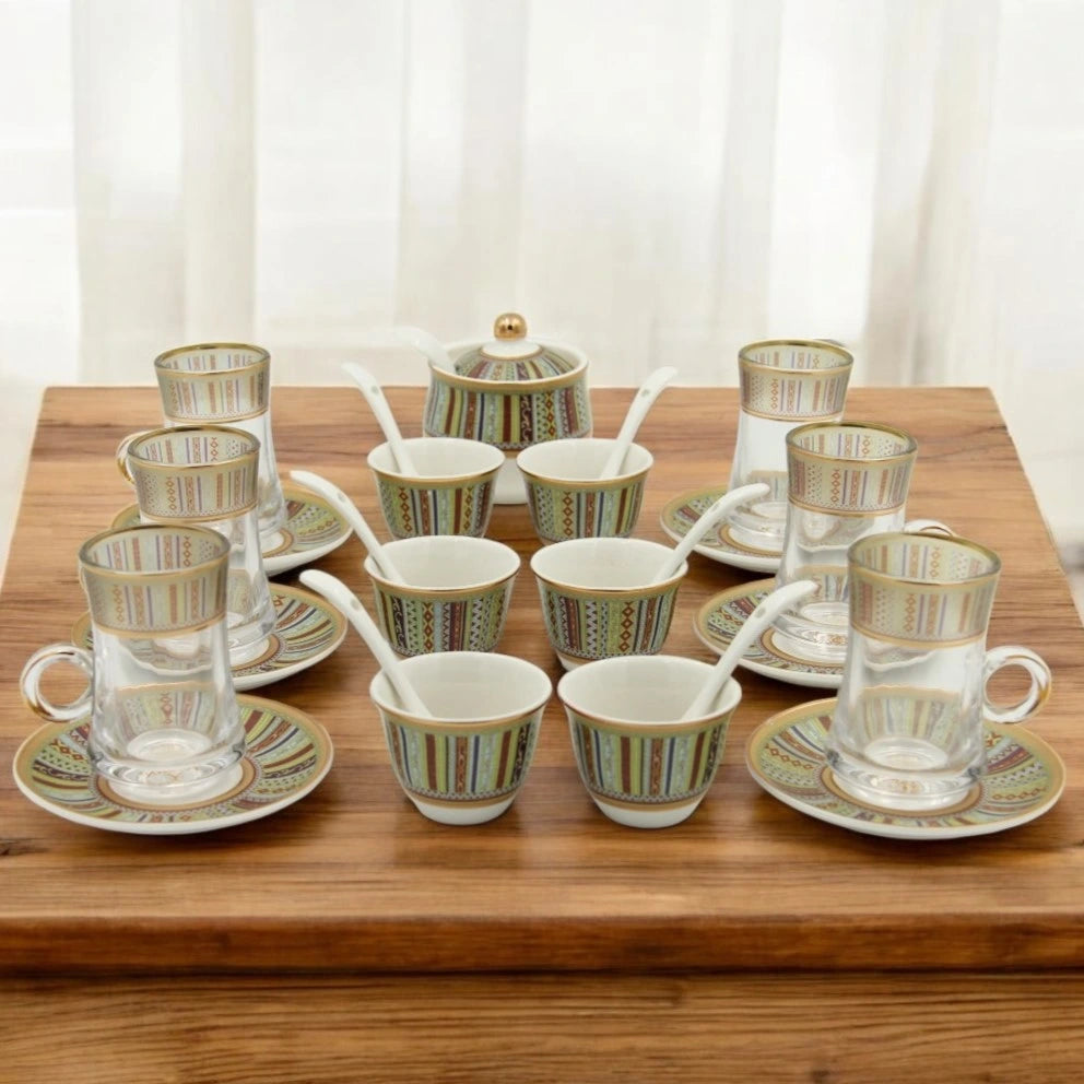 Al Fursan Elegant Fine Porcelain 20 Pcs Tea & Coffee Set – Strong Internal Structure (Pattern Design) - Damoo