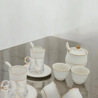 Al Fursan Elegant Fine Porcelain 20 Pcs Tea & Coffee Set – Strong Internal Structure (White Frosted Band) - Damoo