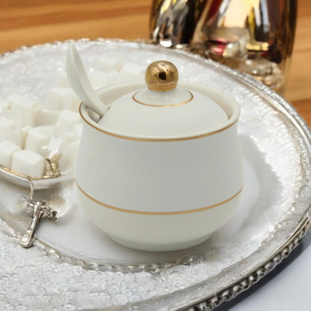 Al Fursan Elegant Fine Porcelain 20 Pcs Tea & Coffee Set – Strong Internal Structure (White Frosted Band) - Damoo