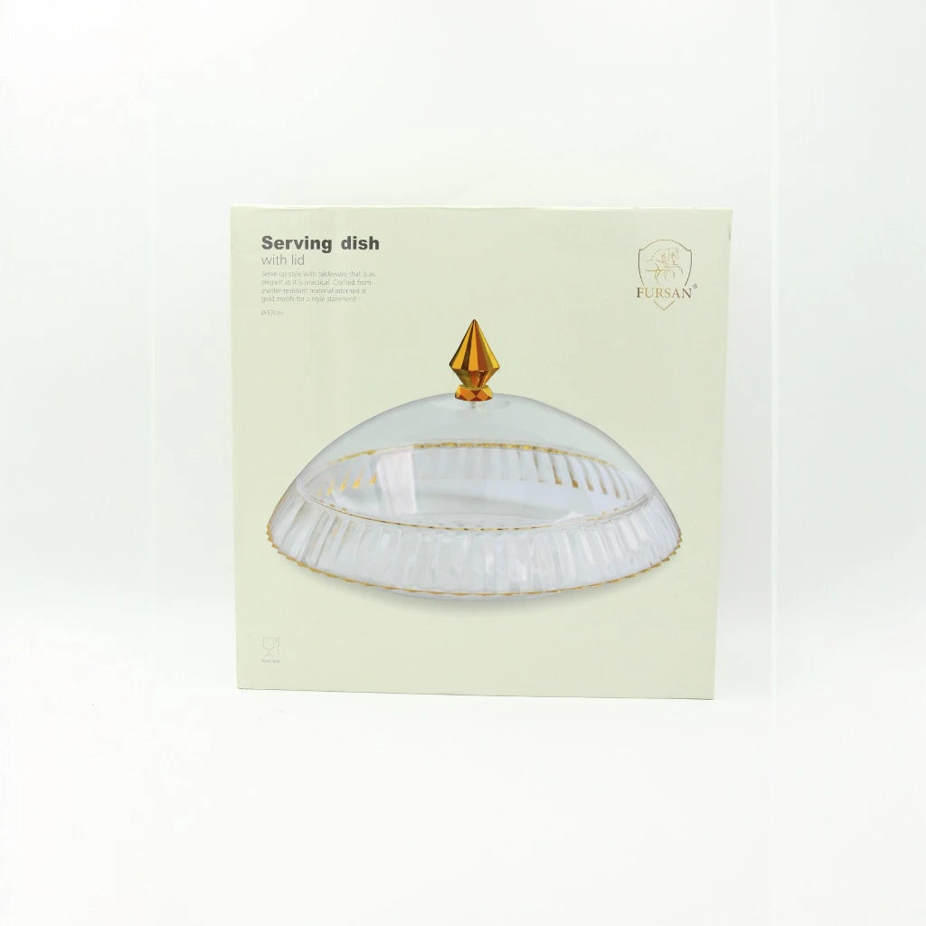 AL Fursan Elegant Serving Dish with Lid – 37cm Crystal-Style Shatter-Resistant Tableware - Damoo