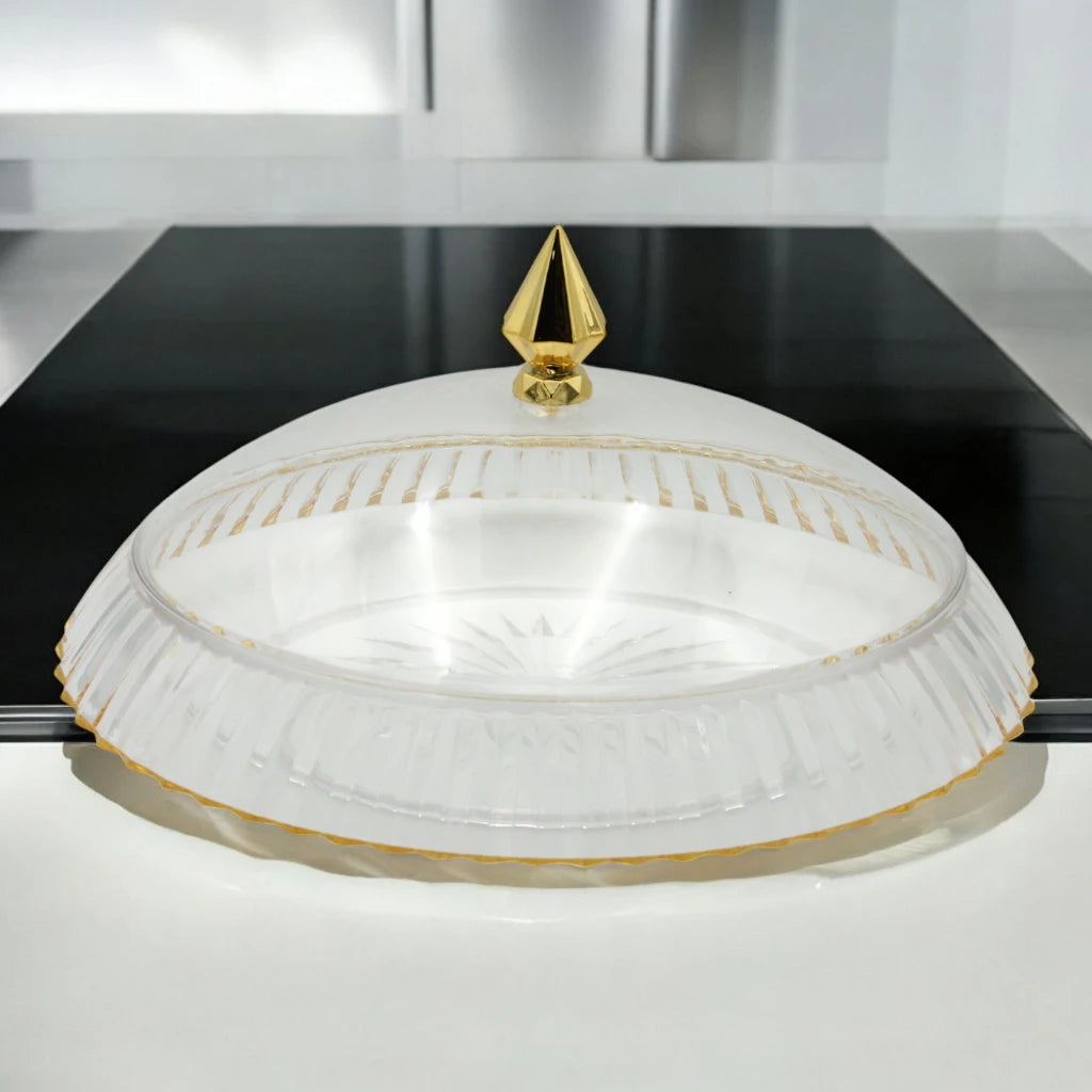 AL FURSAN Elegant Shatter-Resistant Acrylic Serving Dish with Lid – 38x31 cm | Gold Motif Decorative Tableware for Dining & Gifting - Damoo