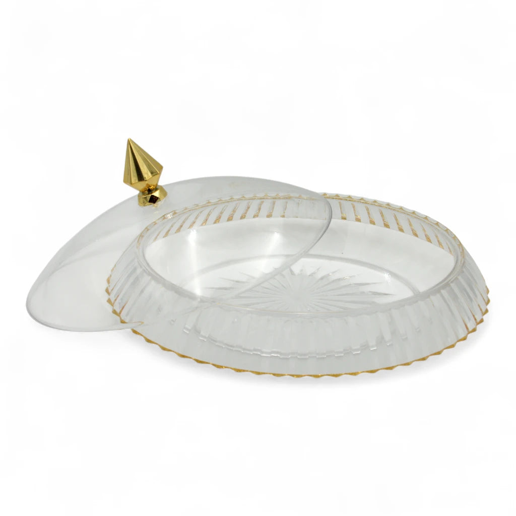 AL FURSAN Elegant Shatter-Resistant Acrylic Serving Dish with Lid – 38x31 cm | Gold Motif Decorative Tableware for Dining & Gifting - Damoo