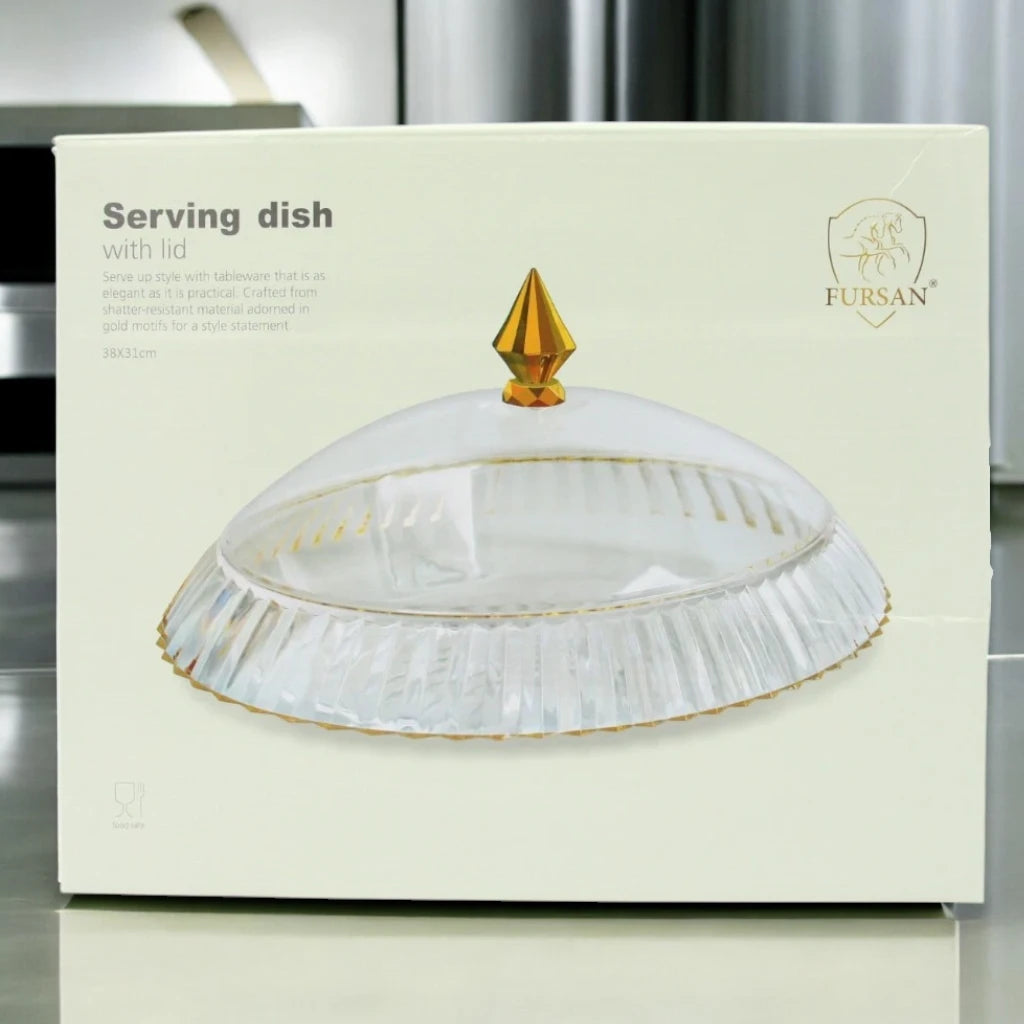 AL FURSAN Elegant Shatter-Resistant Acrylic Serving Dish with Lid – 38x31 cm | Gold Motif Decorative Tableware for Dining & Gifting - Damoo