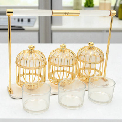 Al Fursan Three-Piece Silver Cage Candy Box Set on Acrylic Stand – Luxury Decorative Confectionary Display for Sweets, Nuts & Dates - Damoo
