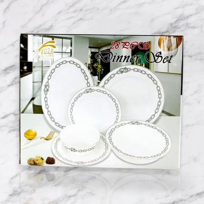 Al habbai 28-Piece  Dinner Set – Microwave & Dishwasher Safe | Scratch-Resistant | Includes 7.5" & 10.5" Plates, 8" Soup Plates, 5.5" Bowls, 12"  Plates, 9" Bowls – Elegant White Tableware for All Occasions - Damoo