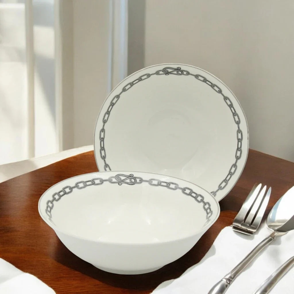 Al habbai 28-Piece  Dinner Set – Microwave & Dishwasher Safe | Scratch-Resistant | Includes 7.5" & 10.5" Plates, 8" Soup Plates, 5.5" Bowls, 12"  Plates, 9" Bowls – Elegant White Tableware for All Occasions - Damoo