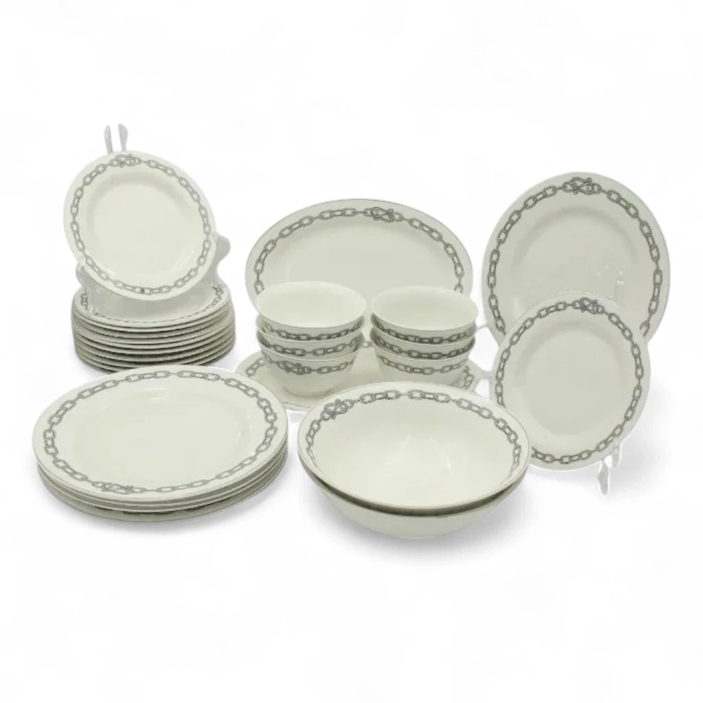 Al habbai 28-Piece  Dinner Set – Microwave & Dishwasher Safe | Scratch-Resistant | Includes 7.5" & 10.5" Plates, 8" Soup Plates, 5.5" Bowls, 12"  Plates, 9" Bowls – Elegant White Tableware for All Occasions - Damoo