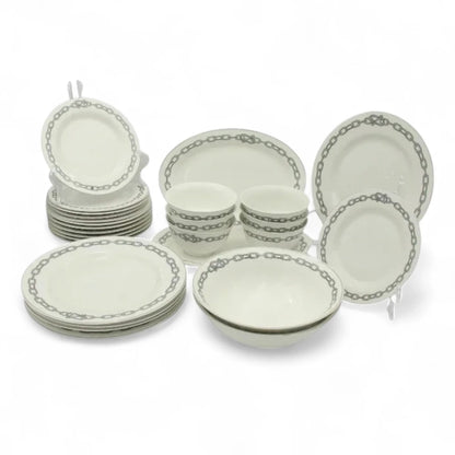 Al habbai 28-Piece  Dinner Set – Microwave & Dishwasher Safe | Scratch-Resistant | Includes 7.5" & 10.5" Plates, 8" Soup Plates, 5.5" Bowls, 12"  Plates, 9" Bowls – Elegant White Tableware for All Occasions - Damoo
