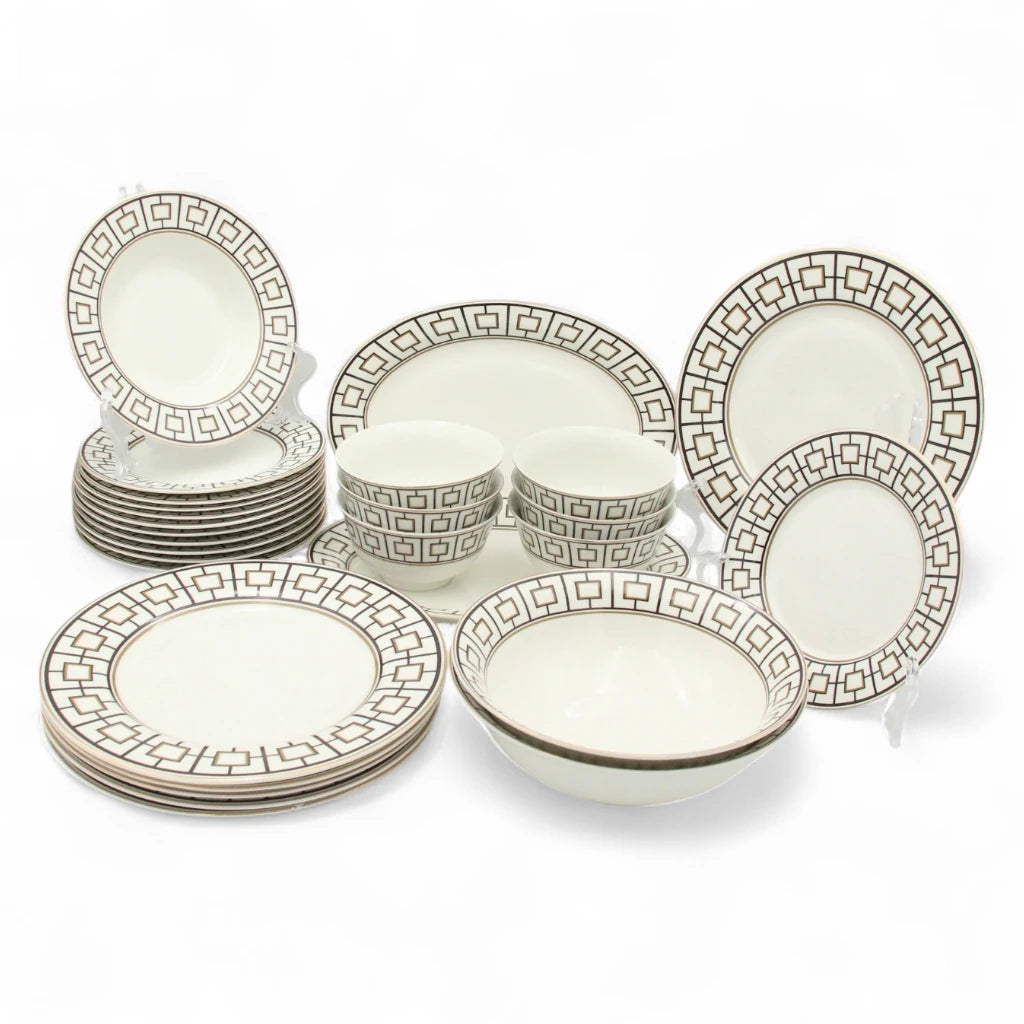 Al Habbai 28-Piece Elegant Dinner Set – Includes Plates, Bowls & Serving Platters – Premium Tableware for 6 People - Damoo