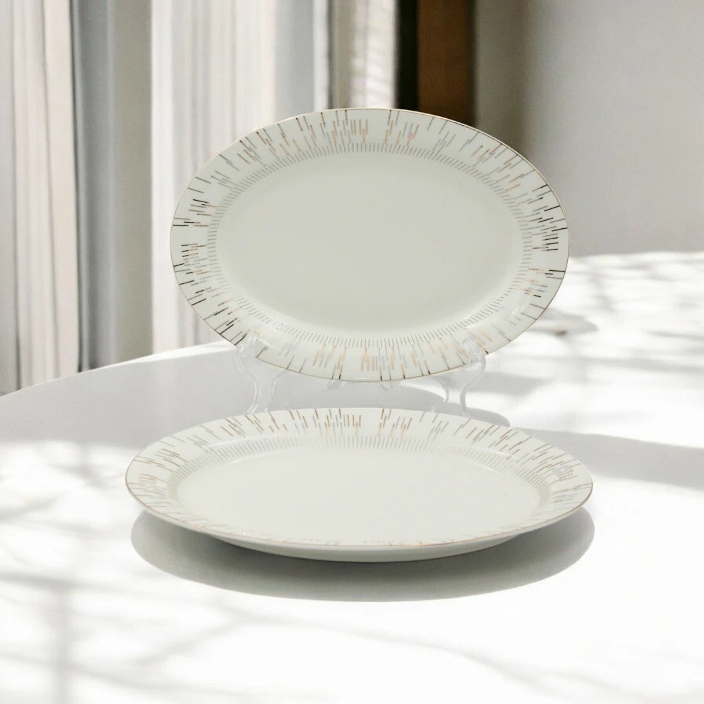 Al Habbai 28-Piece Elegant Dinner Set – Lightweight, Chip-Resistant, Classic White with Gold & Silver Trim – Dishwasher & Freezer Safe - Damoo