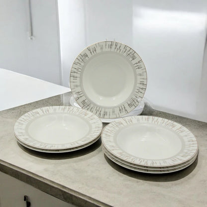 Al Habbai 28-Piece Elegant Dinner Set – Lightweight, Chip-Resistant, Classic White with Gold & Silver Trim – Dishwasher & Freezer Safe - Damoo