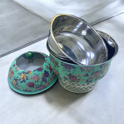 Al habbai Floral Elegance Vintage-Style Stainless Steel Buffet Warmer with Clear Glass Lid – Durable, Efficient, and Stylish Food Warmer for Parties, Events, and Home Entertaining - Damoo