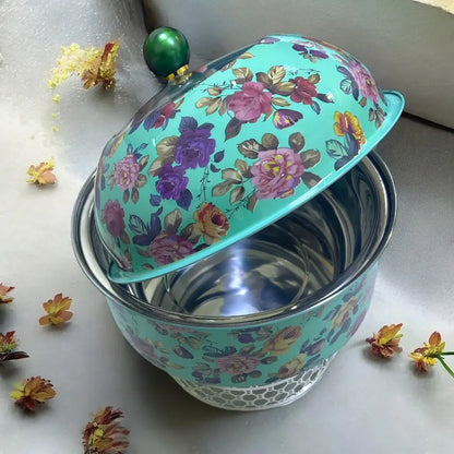 Al habbai Floral Elegance Vintage-Style Stainless Steel Buffet Warmer with Clear Glass Lid – Durable, Efficient, and Stylish Food Warmer for Parties, Events, and Home Entertaining - Damoo