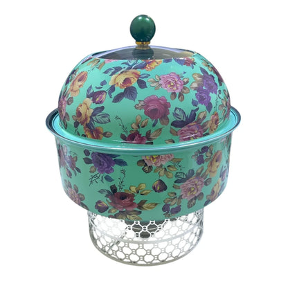 Al habbai Floral Elegance Vintage-Style Stainless Steel Buffet Warmer with Clear Glass Lid – Durable, Efficient, and Stylish Food Warmer for Parties, Events, and Home Entertaining - Damoo