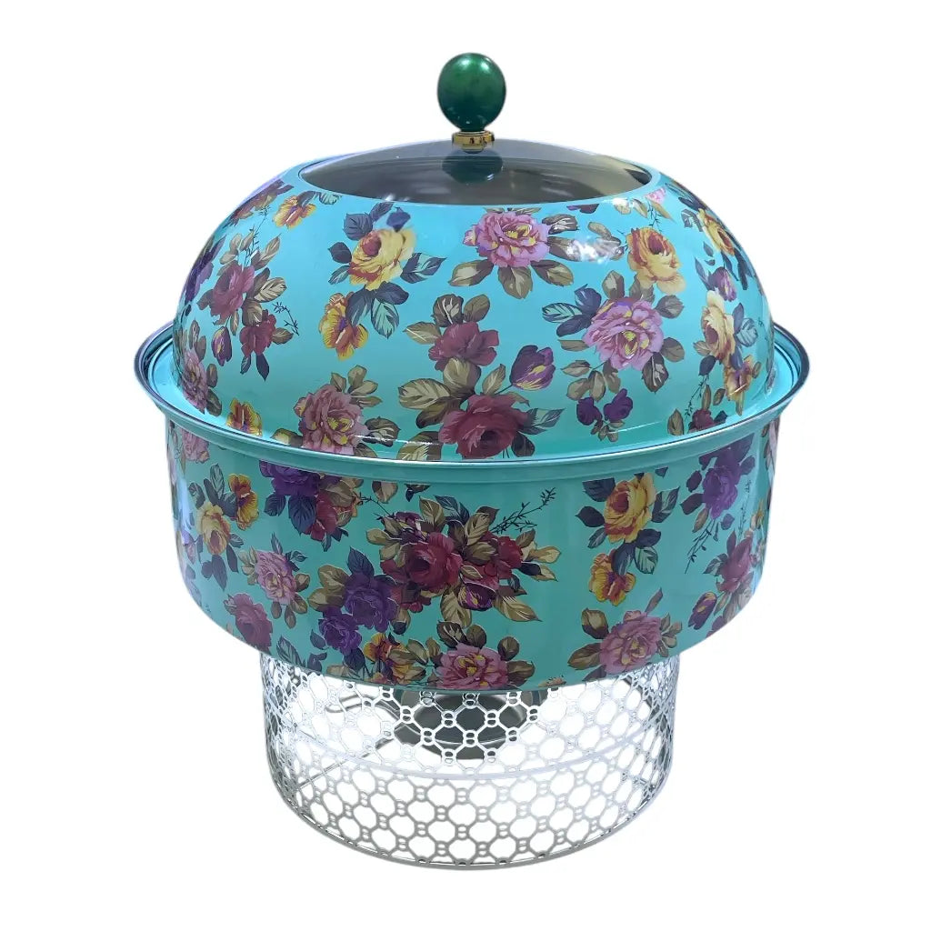 Al habbai Floral Elegance Vintage-Style Stainless Steel Buffet Warmer with Clear Glass Lid – Durable, Efficient, and Stylish Food Warmer for Parties, Events, and Home Entertaining - Damoo