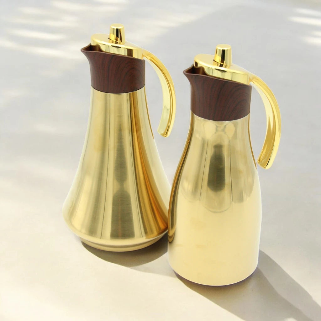 Al Maha Vacuum Flask 2-Piece Double-Wall Stainless Steel Set (1L & 0.7L) – Elegant Thermal Bottles with Stylish Handle for Hot & Cold Beverages - Refal Collection - Damoo