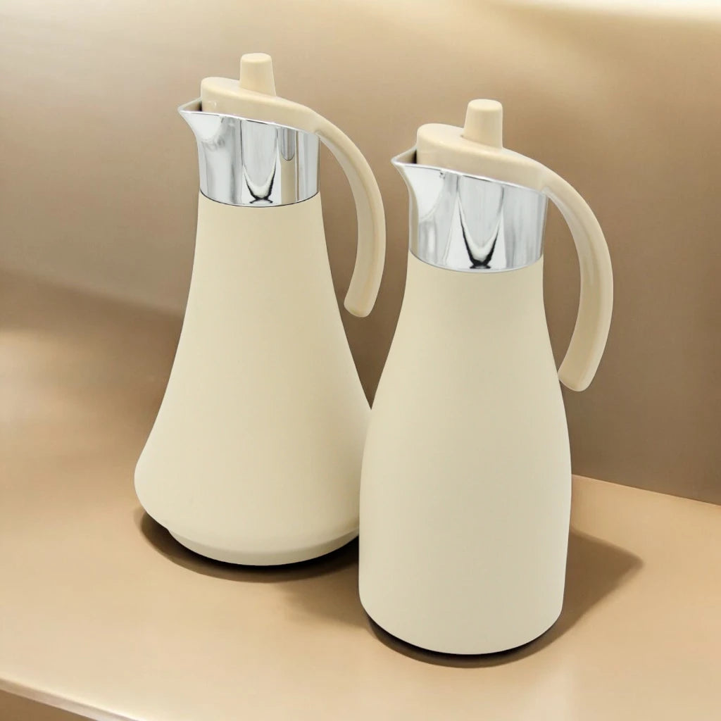 Al Maha Vacuum Flask 2-Piece Double-Wall Stainless Steel Set (1L & 0.7L) – Elegant Thermal Bottles with Stylish Handle for Hot & Cold Beverages - Refal Collection - Damoo