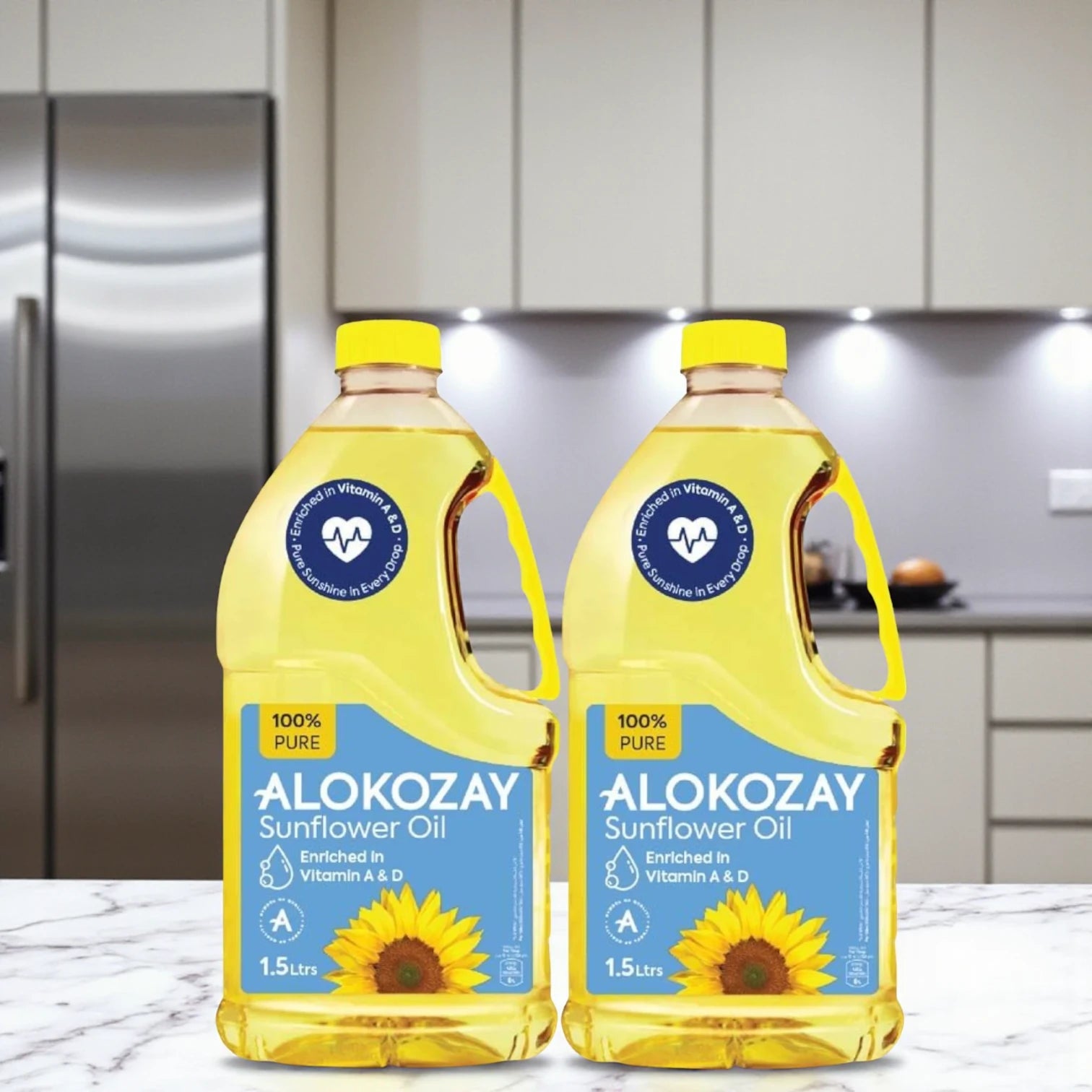 Alokozay 100% Pure Sunflower Oil – Twin Pack (1.5L x 2) | Cholesterol-Free, Rich in Vitamin A & D, Natural Cooking Oil - Damoo