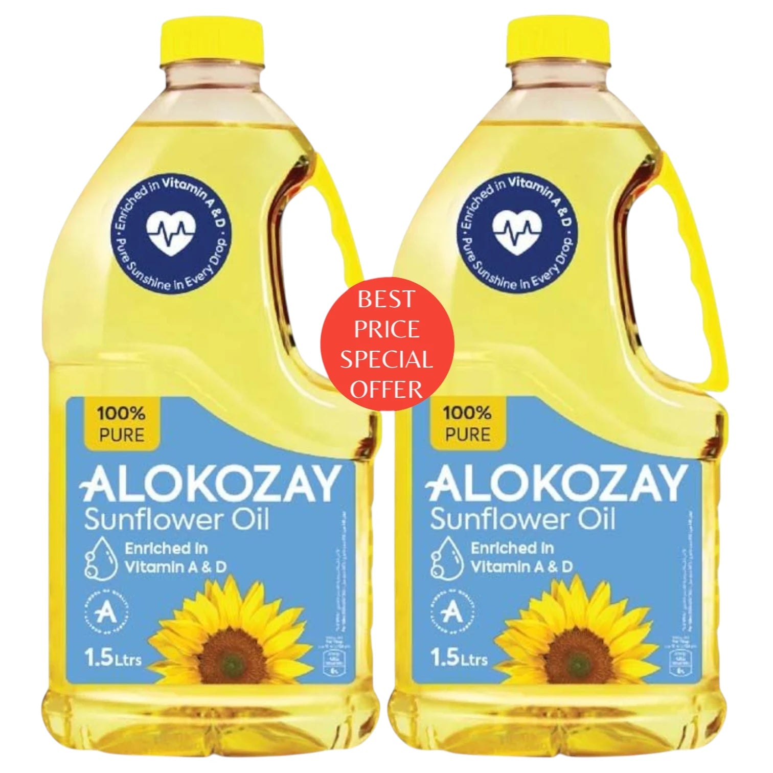 Alokozay 100% Pure Sunflower Oil – Twin Pack (1.5L x 2) | Cholesterol-Free, Rich in Vitamin A & D, Natural Cooking Oil - Damoo