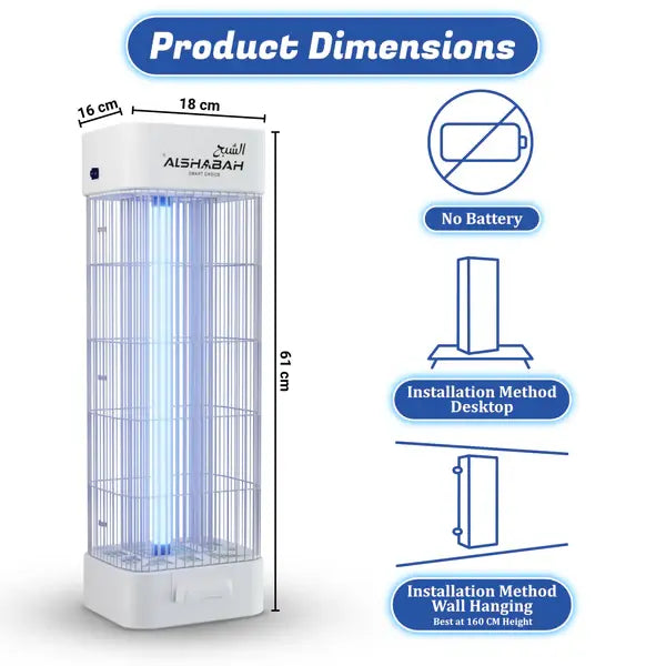 ALSHABAH Original Insect Killer – 15W UV Lamp, 3600V Electric Trap, 25m² Coverage, White Bug Zapper with 3-Year Warranty – Made in Jordan - Damoo