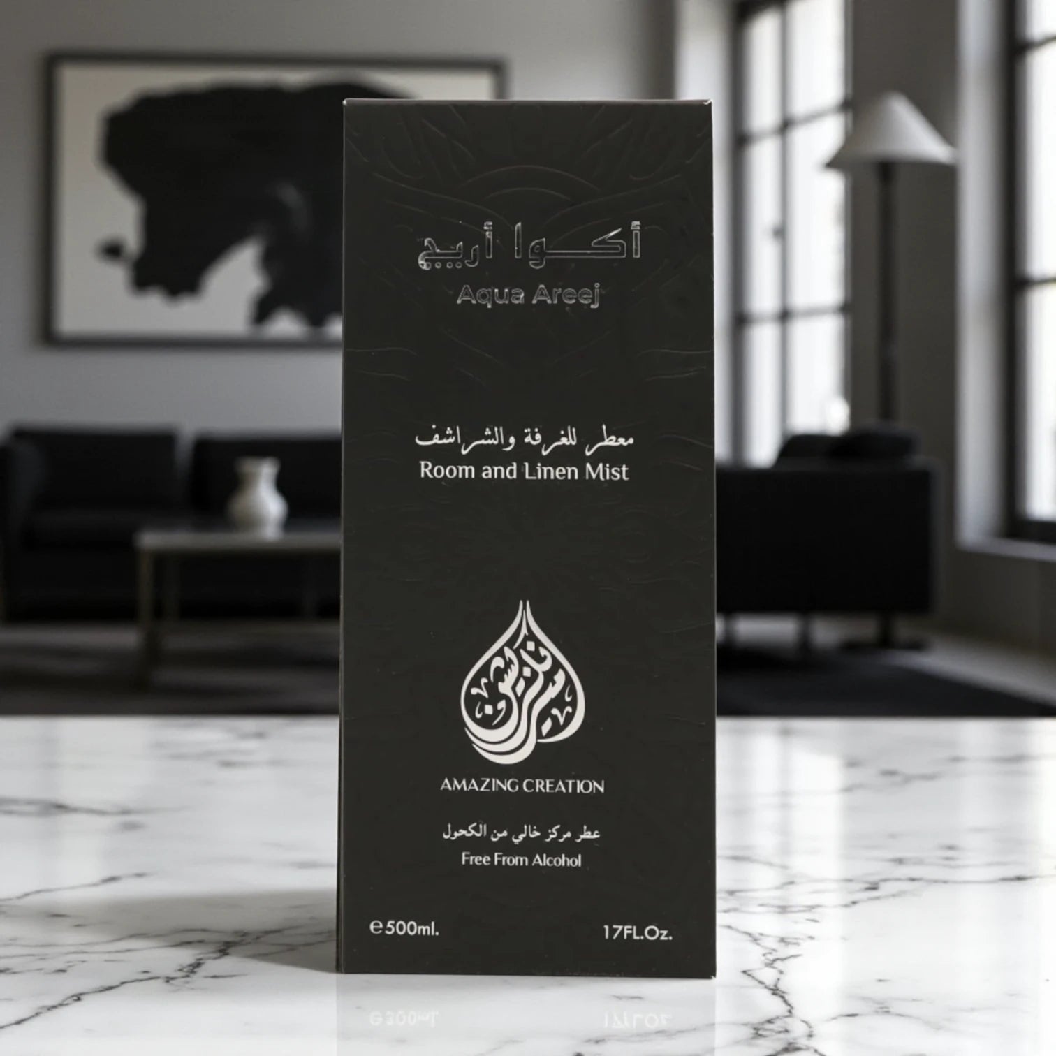 Amazing Creation Aqua Areej Room & Linen Mist – 500ML | Alcohol-Free Fabric & Air Freshener Spray with Amber, Vanilla & Musk Notes - Damoo