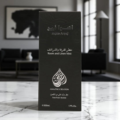 Amazing Creation Aqua Areej Room & Linen Mist – 500ML | Alcohol-Free Fabric & Air Freshener Spray with Amber, Vanilla & Musk Notes - Damoo