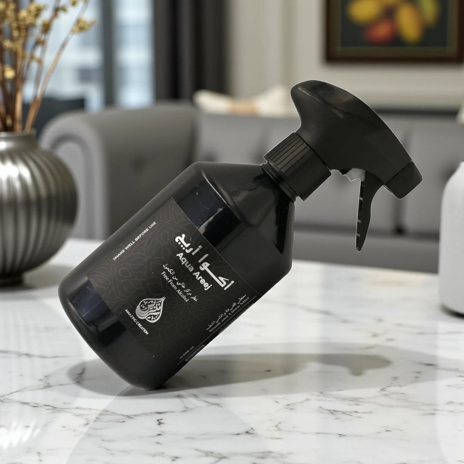Amazing Creation Aqua Areej Room & Linen Mist – 500ML | Alcohol-Free Fabric & Air Freshener Spray with Amber, Vanilla & Musk Notes - Damoo