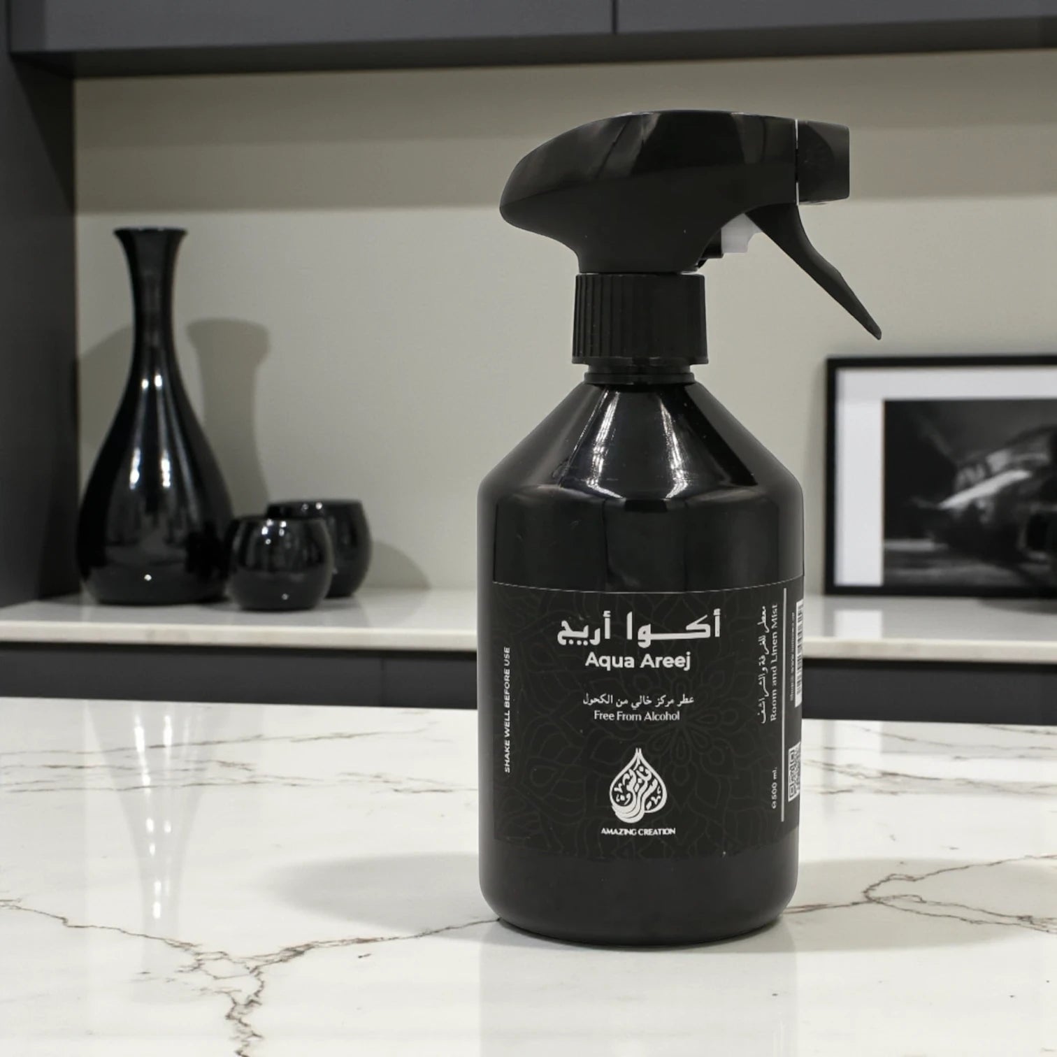Amazing Creation Aqua Areej Room & Linen Mist – 500ML | Alcohol-Free Fabric & Air Freshener Spray with Amber, Vanilla & Musk Notes - Damoo