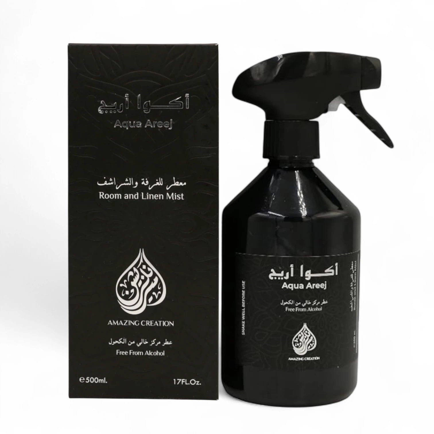Amazing Creation Aqua Areej Room & Linen Mist – 500ML | Alcohol-Free Fabric & Air Freshener Spray with Amber, Vanilla & Musk Notes - Damoo