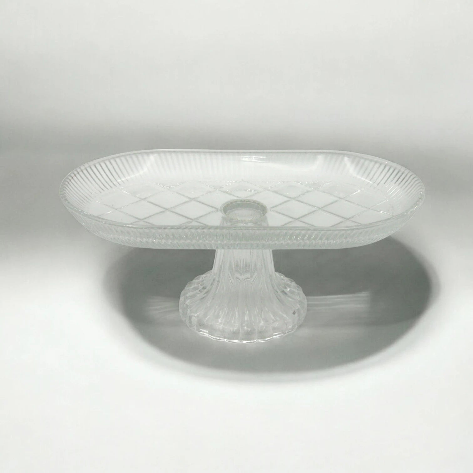 AML Glass Pedestal Cake Stand – Elegant Rectangular Dessert Plate for Fruits, Pastries & Display |  Home Collection - P155911B - Damoo
