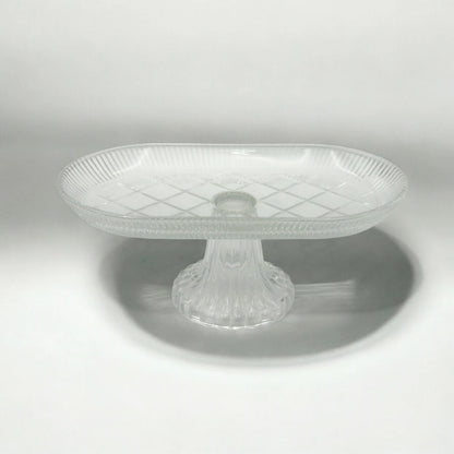 AML Glass Pedestal Cake Stand – Elegant Rectangular Dessert Plate for Fruits, Pastries & Display |  Home Collection - P155911B - Damoo