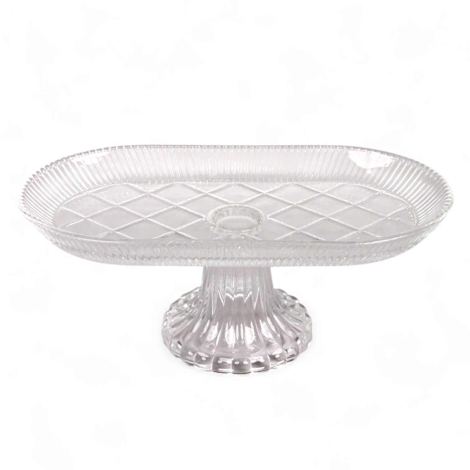 AML Glass Pedestal Cake Stand – Elegant Rectangular Dessert Plate for Fruits, Pastries & Display |  Home Collection - P155911B - Damoo