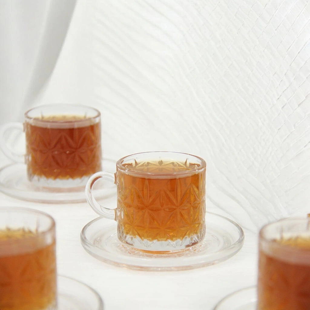 AML Home Collection 12-Piece Tea&Coffee Glass Cup and Saucer Set – Elegant Design for Tea, Espresso, and Everyday Sophistication - Damoo