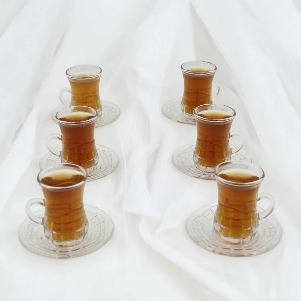 AML Home Collection 12-Piece Tea Cup and Saucer Set – 6  Elegant Glass Tea Cups with 6 Matching Saucers – Perfect Blend of Style, Function, and Sophistication - Damoo